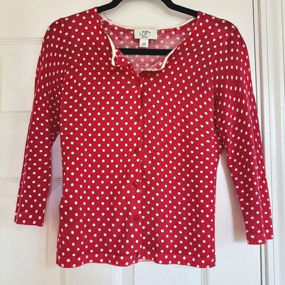 Loft Women's Y2K hot pink polka dot cardigan XXS